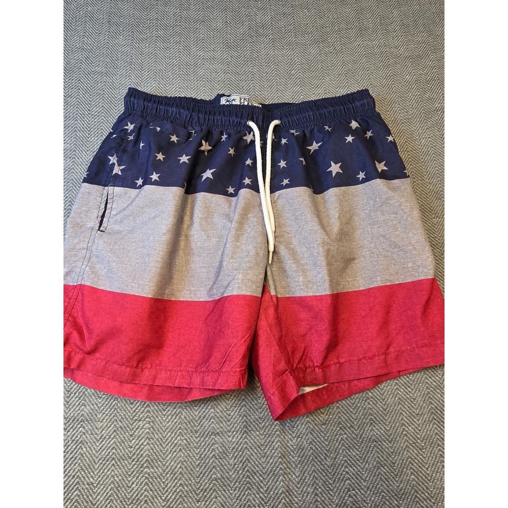 Free Planet Swim Trunks Men's M Multicolor Stripes American Flag Stars Swimwear